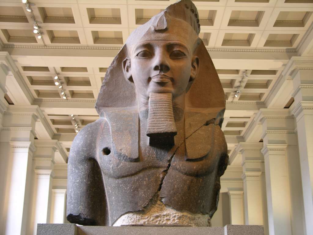Statue of Ramesses II, from the Ramesseum, Thebes, Egypt, 19th Dynasty, about 1,250 B.C. (Photo via British Museum)