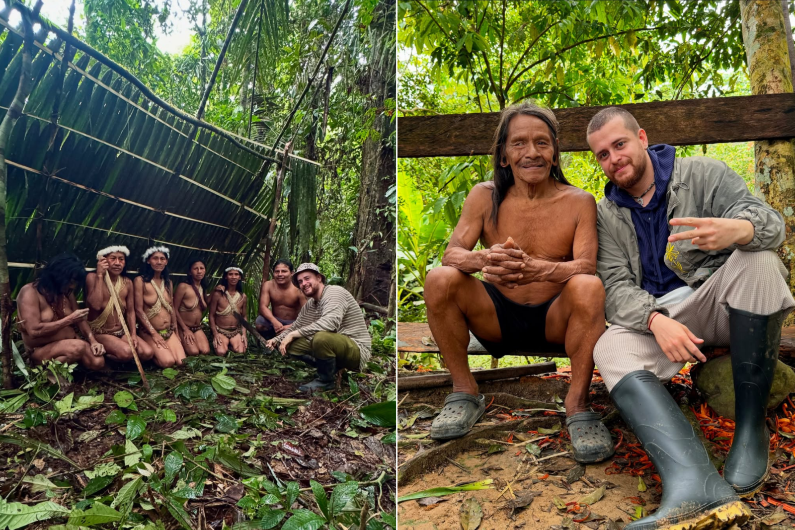 Turkish influencer Alper Rende visits the Waorani tribe in their village deep in the Amazon rainforest, engaging in cultural exchange, Ecuador, Aug. 24, 2024. (Photo via Instagram / @alperrende)