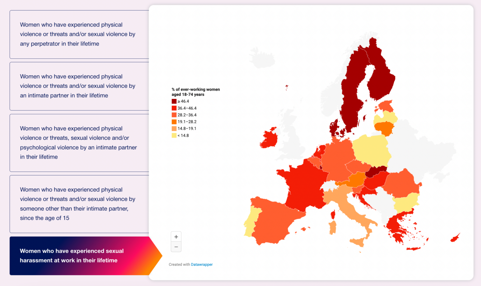 Workplace sexual harassment is a significant issue across Europe, with some countries reporting rates above 46%, Luxembourg, November 2024. (Photo via EIGE)