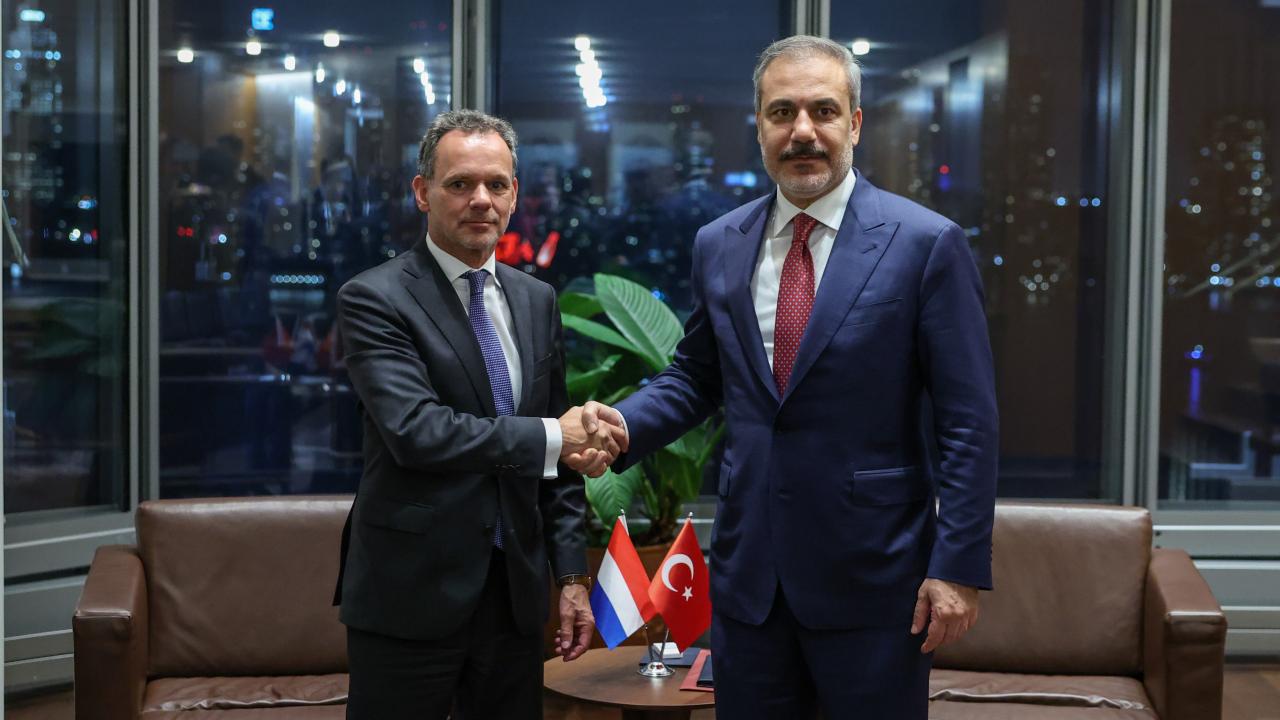 Turkish Foreign Minister Hakan Fidan (R) and the Caspar Veldkamp, Minister of Foreign Affairs of Netherlands (L) meeting in New York, US on 2024 (AA Photo)