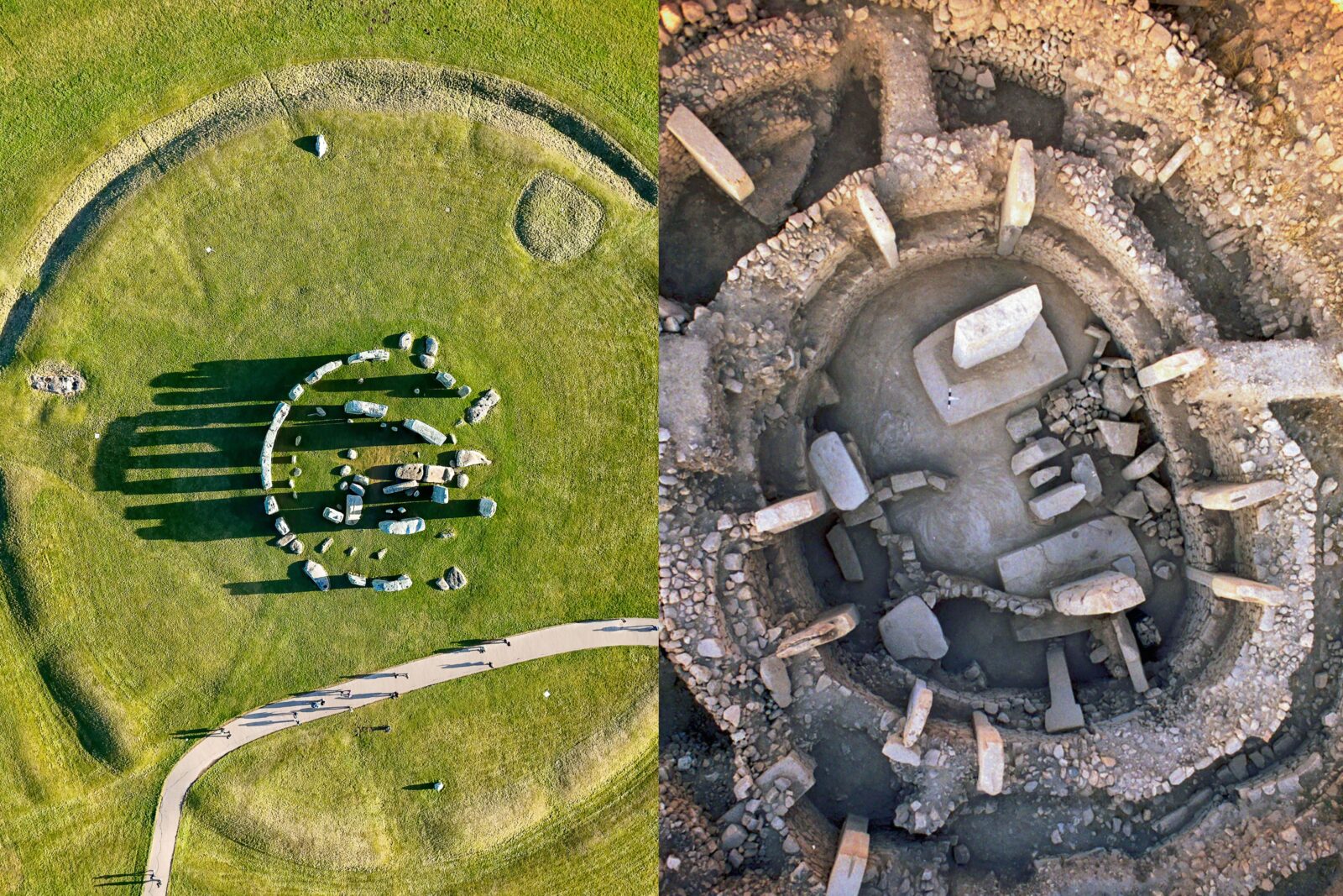 A photo collage of Gobeklitepe and Stonehenge aerial photographs. (Photo collage by Türkiye Today team)