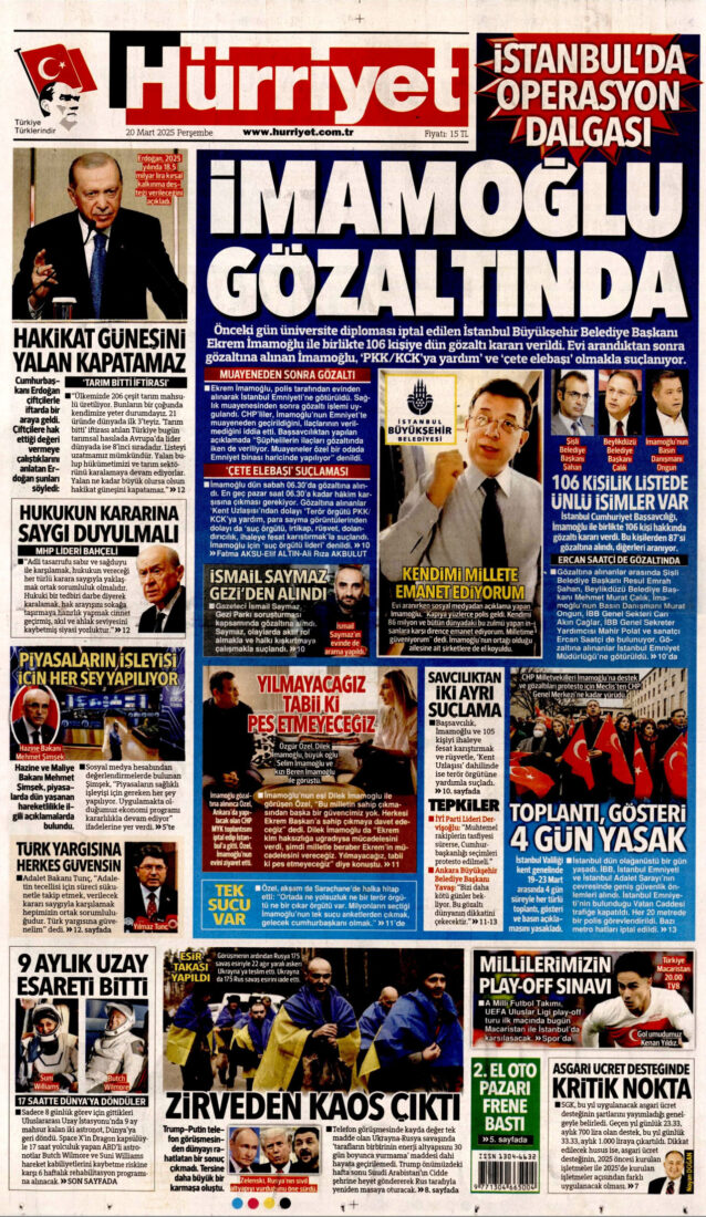 Turkish newspapers react to Istanbul Mayor Ekrem Imamoglu's detainment
