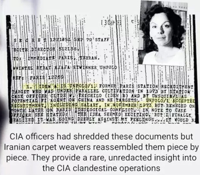A declassified CIA document alleging Kenize Murad's recruitment in 1973, later reconstructed by Iranian analysts from shredded embassy files, London, United Kingdom, Mar. 8, 2025. (Photo via Türkiye Daily)