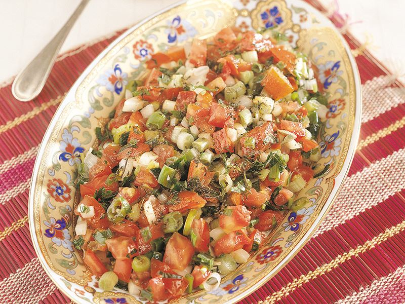 A refreshing pomegranate and walnut salad adds a sweet and tangy touch to the iftar table. (Courtesy of Lezzet)