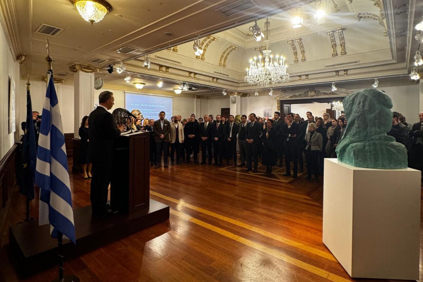 Greek Consul General Ambassador Konstantinos Koutras speaks at the exhibition opening in Istanbul, Türkiye. (Photo via Eleni Karamiti)