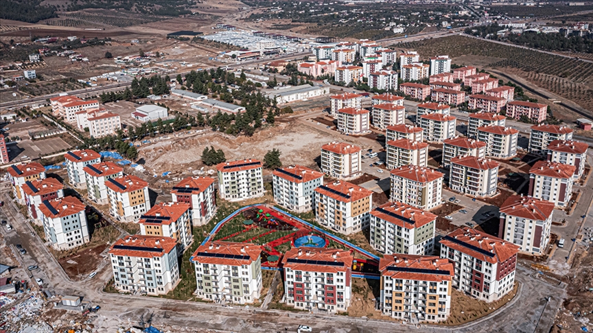 An aerial view of newly constructed earthquake-resistant housing, built as part of post-earthquake reconstruction efforts following the devastating Feb. 6, 2023, earthquakes in southeastern Türkiye, accessed on Mar. 19, 2025. (AA Photo)