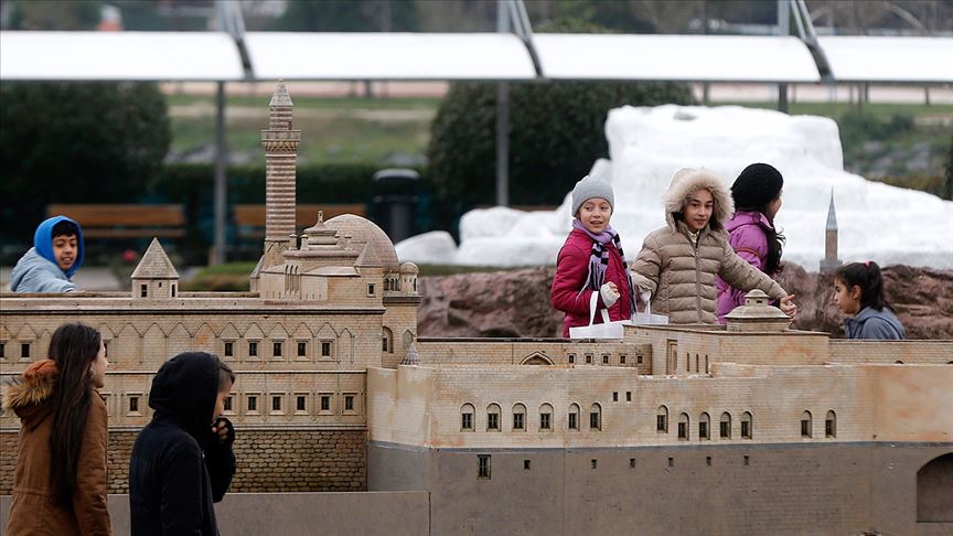Children explore miniature historical landmarks at Miniaturk, an open-air museum in Istanbul, Türkiye, accessed on Mar. 19, 2025. (AA Photo)