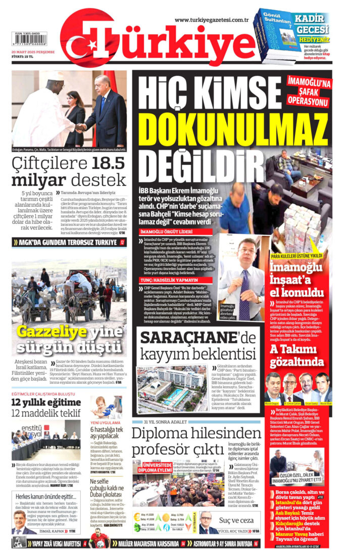 Turkish newspapers react to Istanbul Mayor Ekrem Imamoglu's detainment