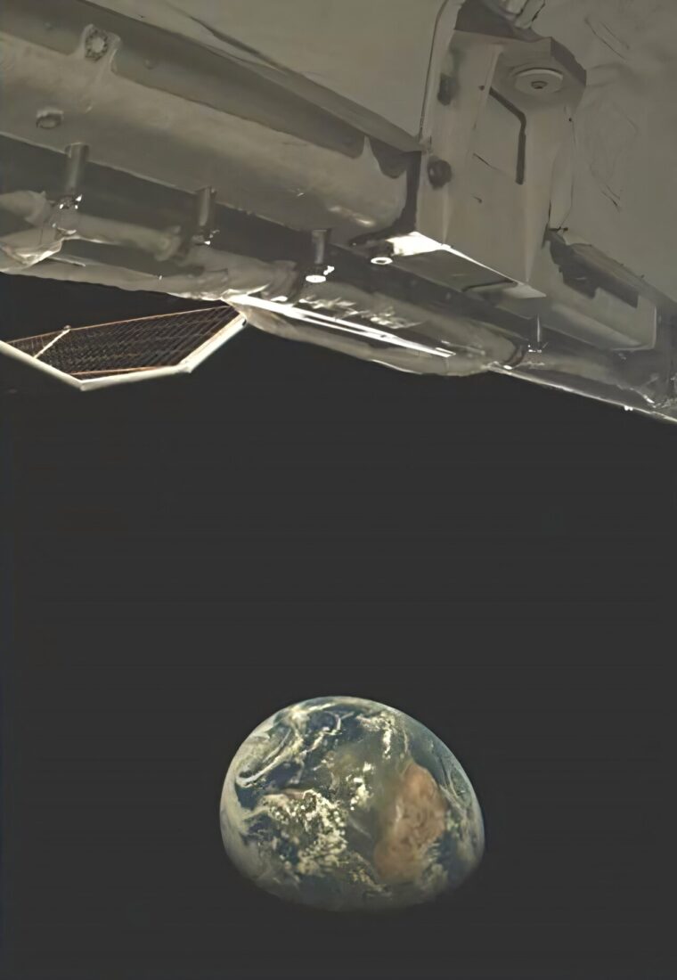 This image, provided by the United States Space Force on Feb. 21, 2025, shows an X-37B onboard camera capturing an image of Earth while conducting experiments in High Earth Orbit in 2024. (Photo via United States Space Force)