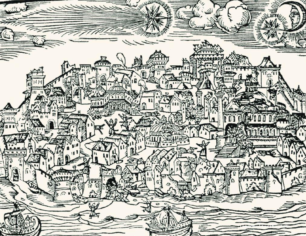An engraving depicting the 1509 Istanbul Earthquake known as “Little Doomsday” in Ottoman history. (Photo via istanbultarihi.ist)