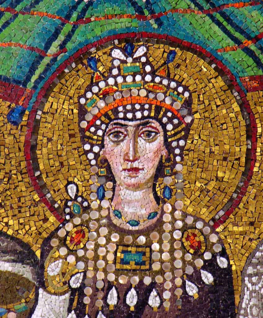 Mosaic of Theodora at Basilica of San Vitale (built A.D. 547), Italy. (Photo via Wikimedia)