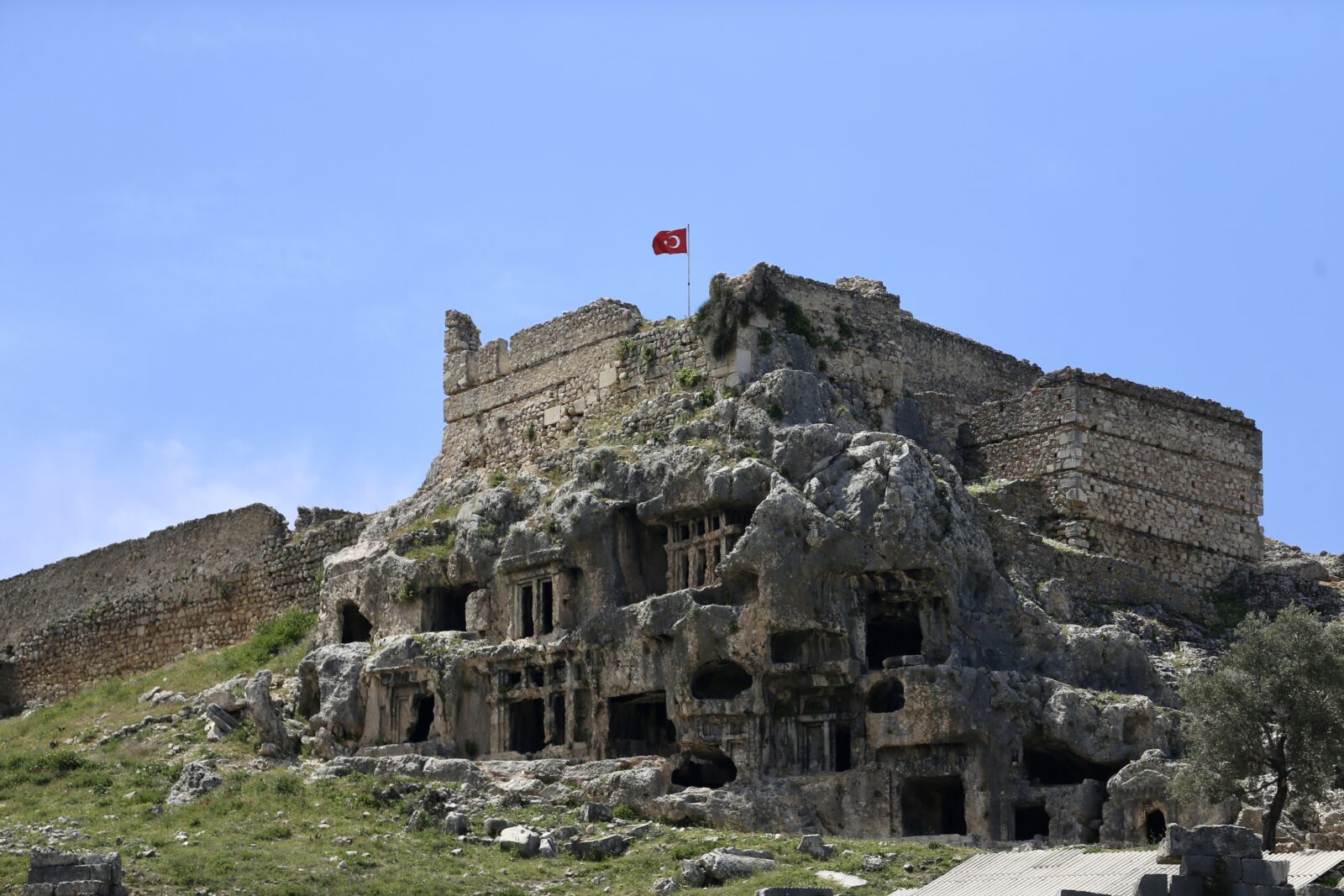 A view shows the ancient city of Tlos, which is counting down the days to host new performances, as restoration work faithful to the original structure nears completion in the Seydikemer district of Mugla, Türkiye, April 12, 2025. (AA Photo)