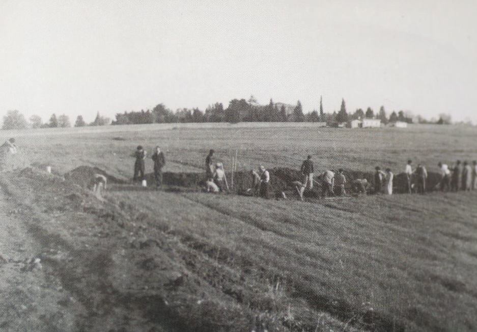 In this black-and-white photo from the 1950s showing archaeological excavations in Fikirtepe, Kadikoy, Istanbul, Sultan Murad V's hunting lodge can be seen in the background. (Photo via Istanbul University