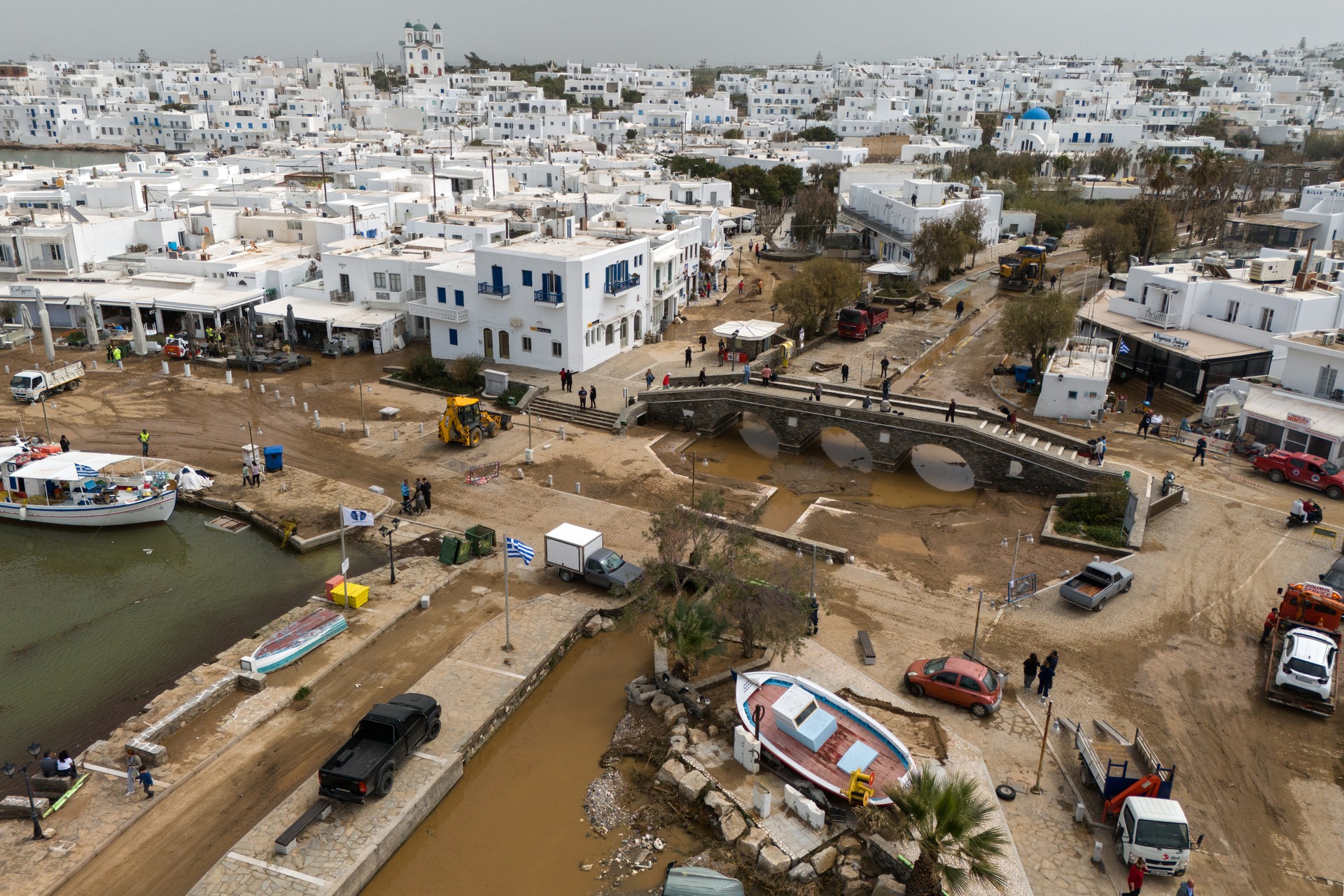 A general view, after heavy rainstorms flood roads, on the Island of Paros, Greece, April 1, 2025. (AA Photo)