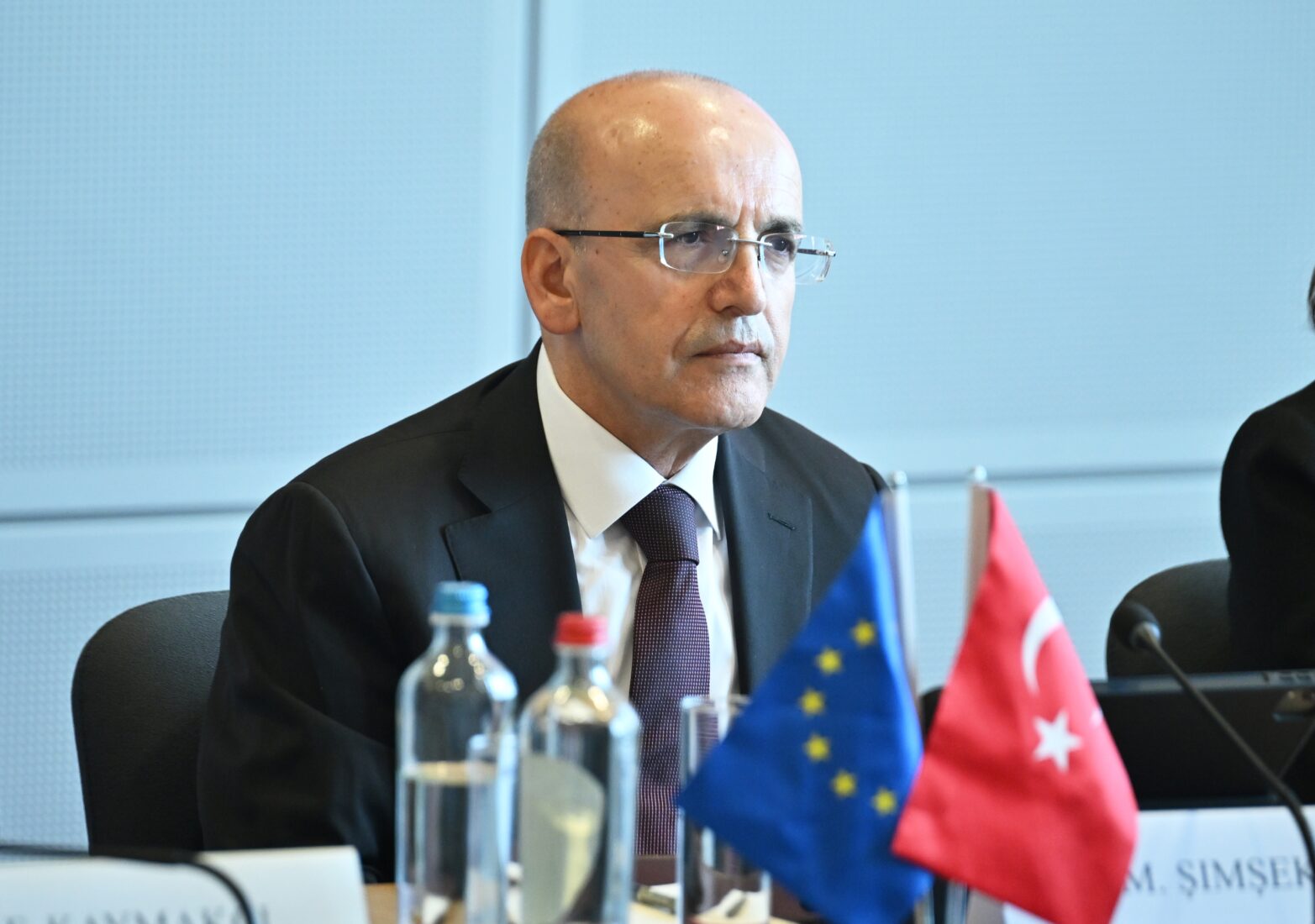 Turkish Finance Minister Mehmet Simsek attends the Türkiye-European Union (EU) High-Level Economic Dialogue (HLED) Meeting in Brussels, Belgium, on April 3, 2025. (AA Photo)