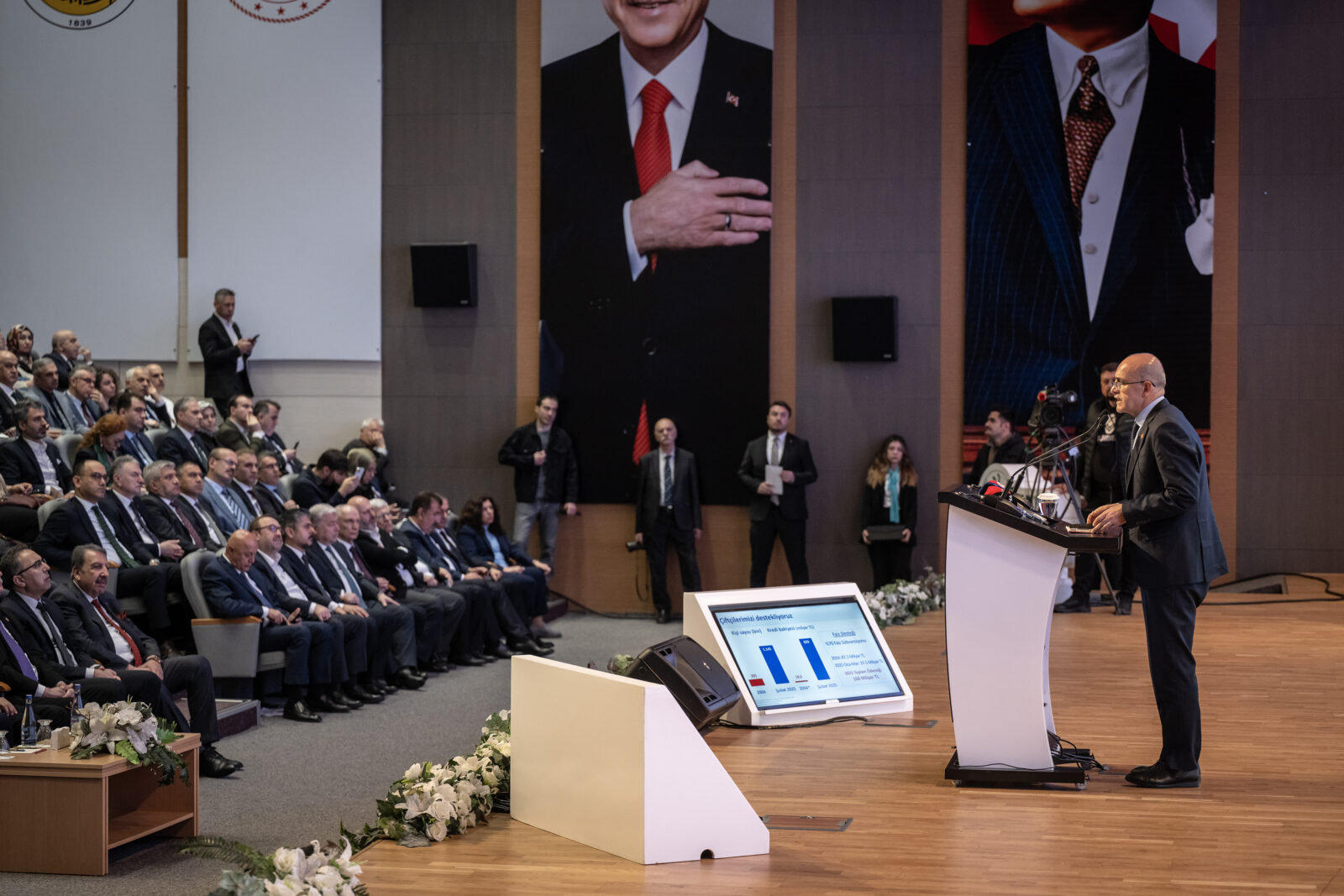 Türkiye's Treasury and Finance Minister Mehmet Simsek delivers a speech at the Agricultural Economy Workshop, held at the General Directorate of Forestry as part of the 4th Agriculture and Forestry Council in Ankara, Türkiye, on Apr. 7, 2025. (AA Photo)