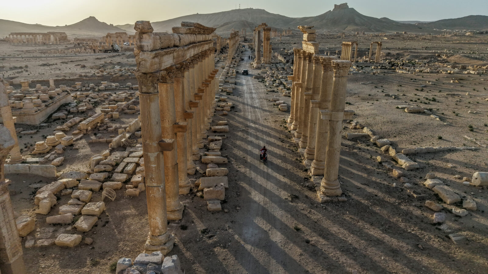 An aerial view of the ruins of the Palmyra, an ancient city, which was listed as a World Heritage Site by UNESCO in 1980 and destroyed by the terrorist organization Daesh in 2015, are seen in Homs Governorate, Syria, April 4, 2025. (AA Photo)