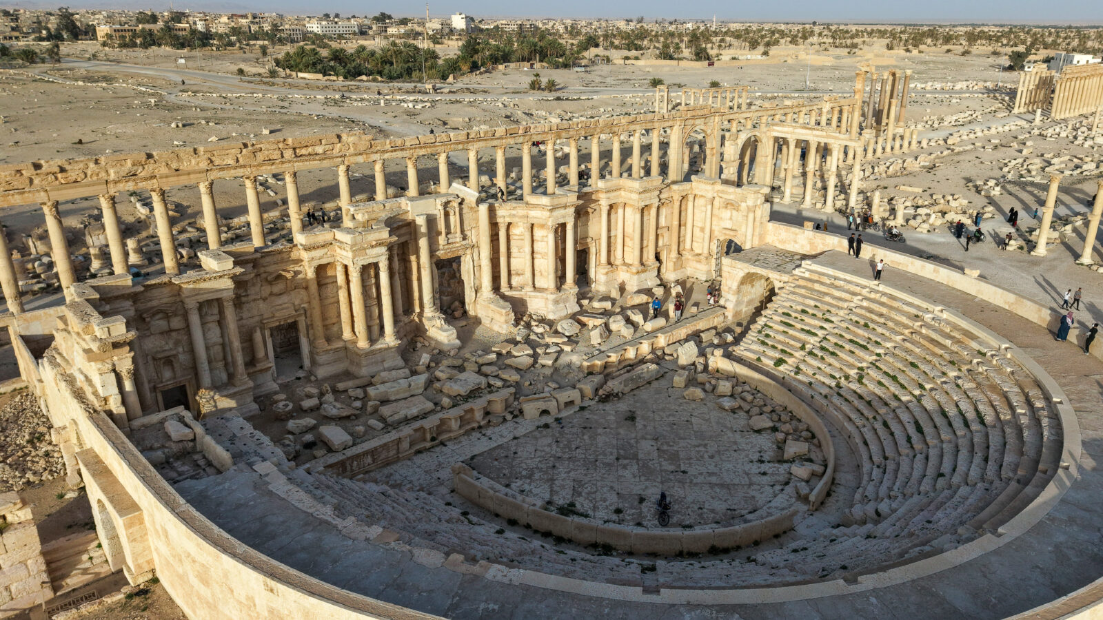 An aerial view of the ruins of the Palmyra, an ancient city, which was listed as a World Heritage Site by UNESCO in 1980 and destroyed by the terrorist organization Daesh in 2015, are seen in Homs Governorate, Syria, April 4, 2025. (AA Photo)