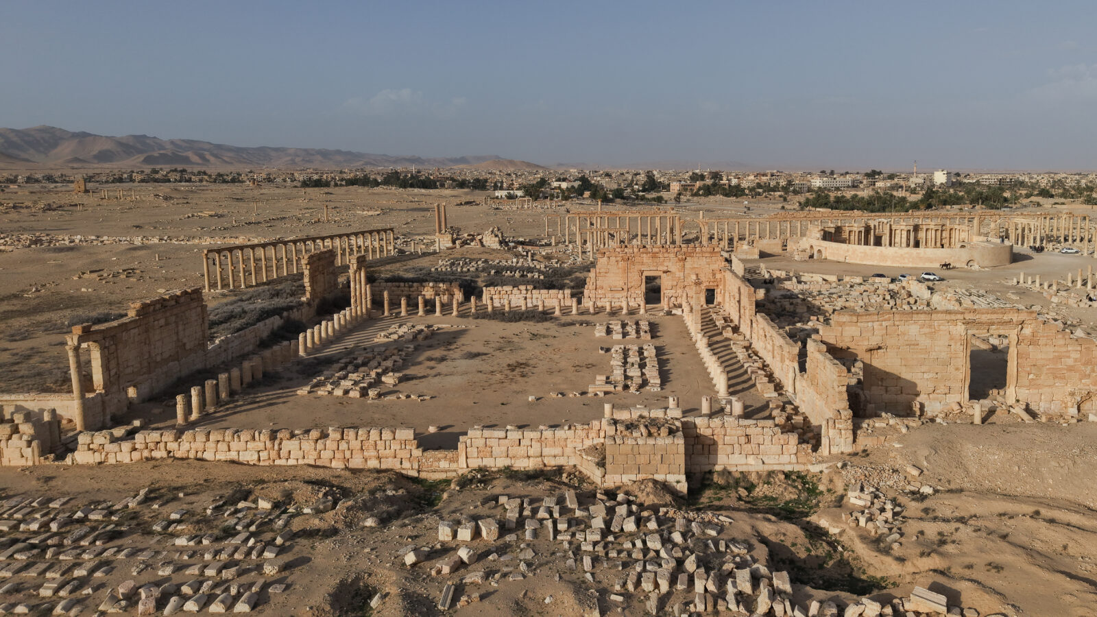 An aerial view of the ruins of the Palmyra, an ancient city, which was listed as a World Heritage Site by UNESCO in 1980 and destroyed by the Daesh terrorist group in 2015, are seen in Homs Governorate, Syria, April 4, 2025. (AA Photo)