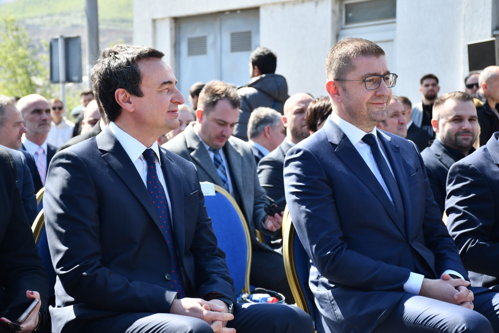North Macedonia Prime Minister Hristijan Mickoski (right) and Kosovo Prime Minister Albin Kurti (left) attend the ceremony marking the launch. April 12, 2025. (AA Photo)