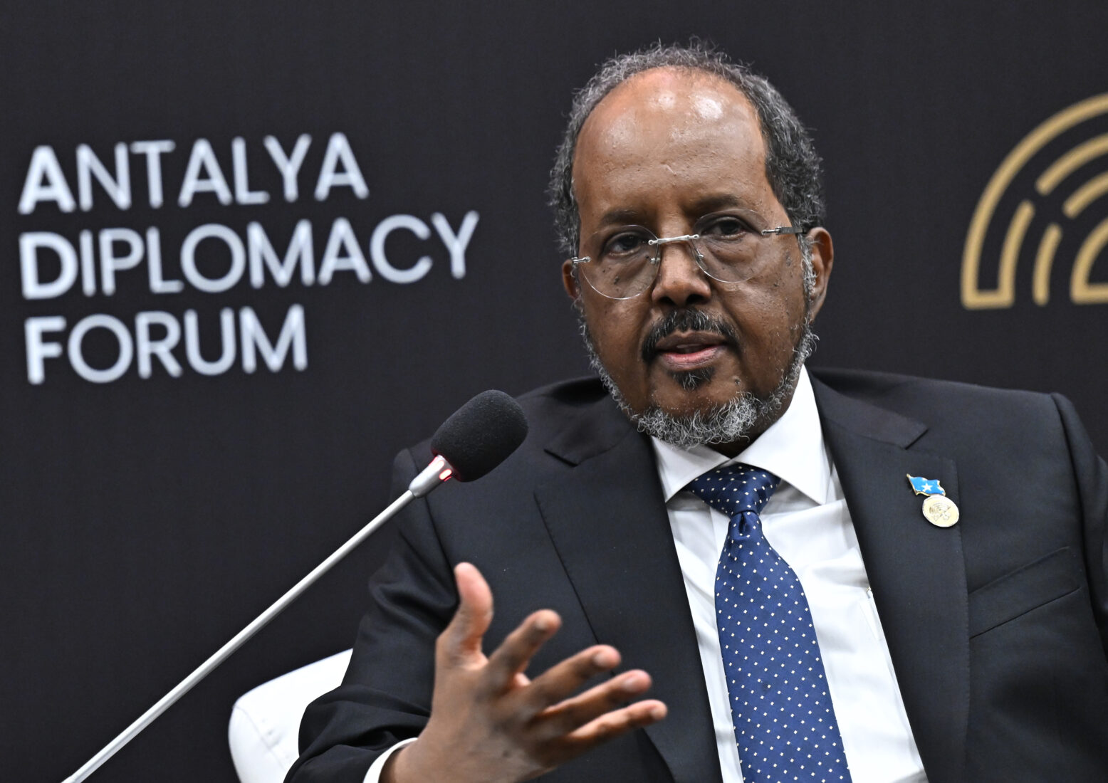 Somali President Hassan Sheikh Mohamud attends a session as part of the fourth Antalya Diplomacy Forum (ADF2025) at the NEST Congress Center in Antalya, Türkiye, April 12, 2025. (AA Photo)