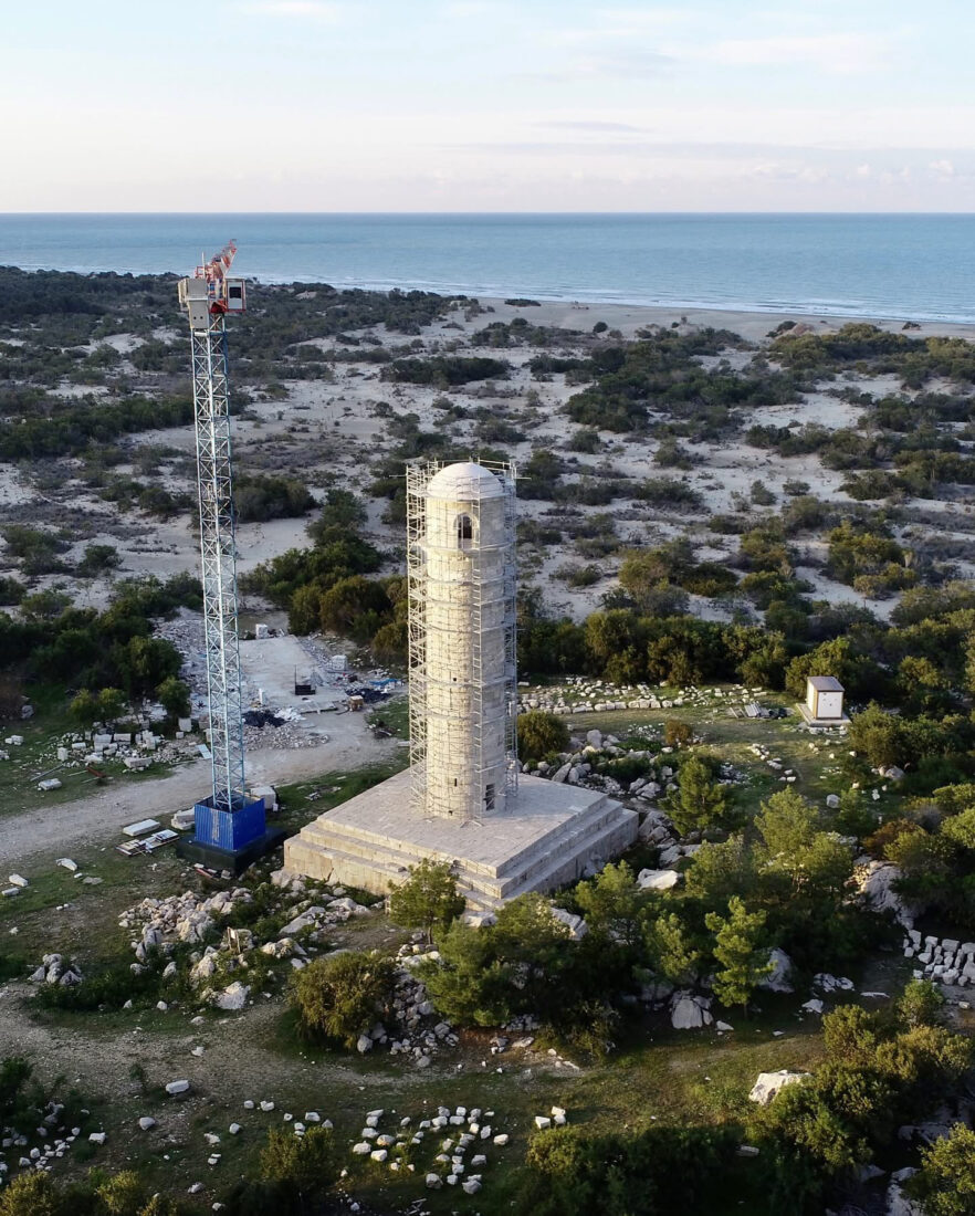 Restoration of the 26-meter-long, 2,000-year-old Patara Lighthouse in Kas, Antalya, Türkiye, April 12, 2025. (AA Photo)