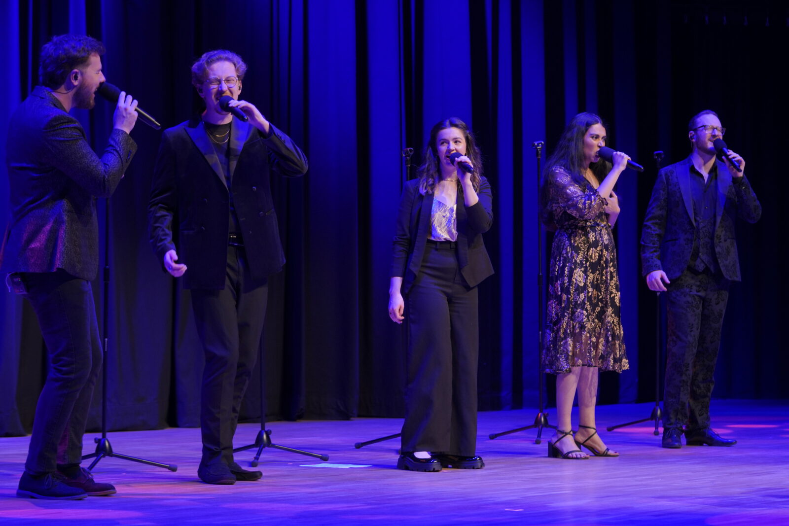 The Swingles, one of the leading names in vocal music with five Grammy awards, perform at a concert at Istanbul Metropolitan Municipality (IMM) Cemal Resit Rey (CRR) Concert Hall, Türkiye, April 13, 2025. (AA Photo)