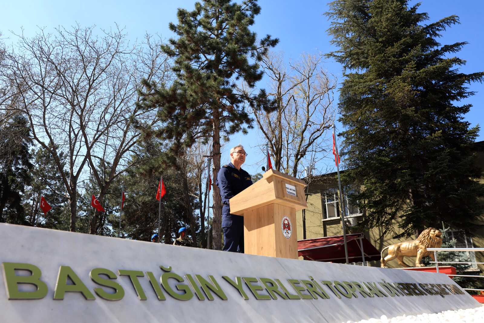Rear Admiral Zeki Akturk, the Press and Public Relations Advisor of the Ministry of National Defense (MoD) and Spokesperson for the Ministry, made statements during the weekly press briefing held at the 40th Commando Training Brigade Command in Isparta on April 17, 2025. (AA Photo)