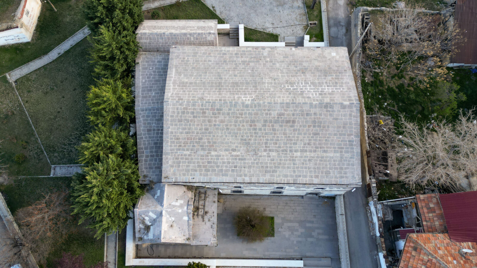 An aerial view of the Cesmeli Church, one of the important historical sites in Karaman, Türkiye, April 18, 2025. (AA Photo)