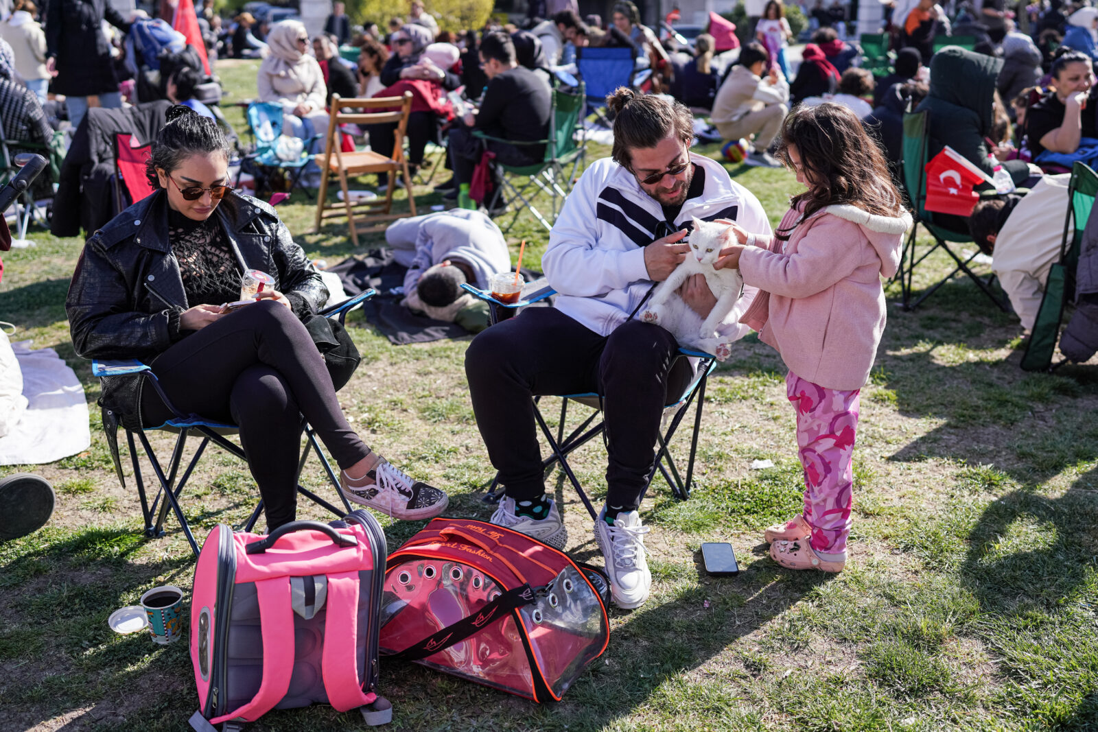 After a 6.2 magnitude earthquake centered off the coast of Silivri in Istanbul, Türkiye,residents gathered with their pets in parks and open areas, April 23, 2025. (AA Photo)