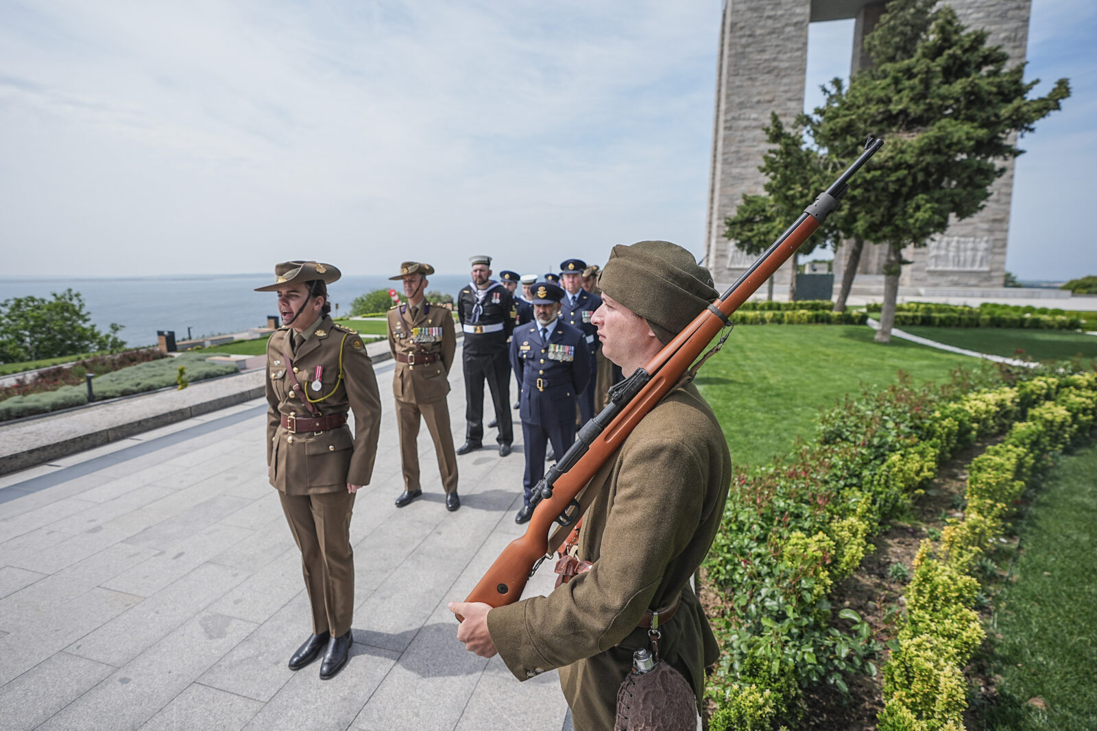 Australian and New Zealand Army Corps (ANZAC) attend the commemoration ceremony, held for the 110th anniversary of the Gallipoli Campaign, at the Martyrs' Monument in Canakkale, Türkiye, April 24, 2025. (AA Photo)