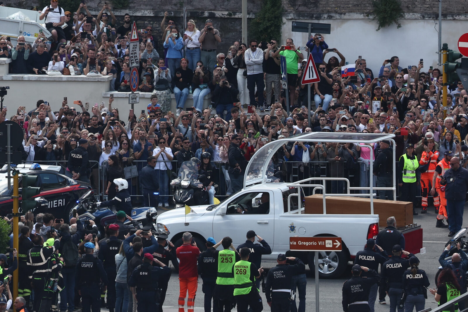 The coffin bearing the body of Pope Francis is seen at the funeral of Pope Francis in St. Peter's Square, Vatican City, Vatican April 26, 2025. (AA Photo)
