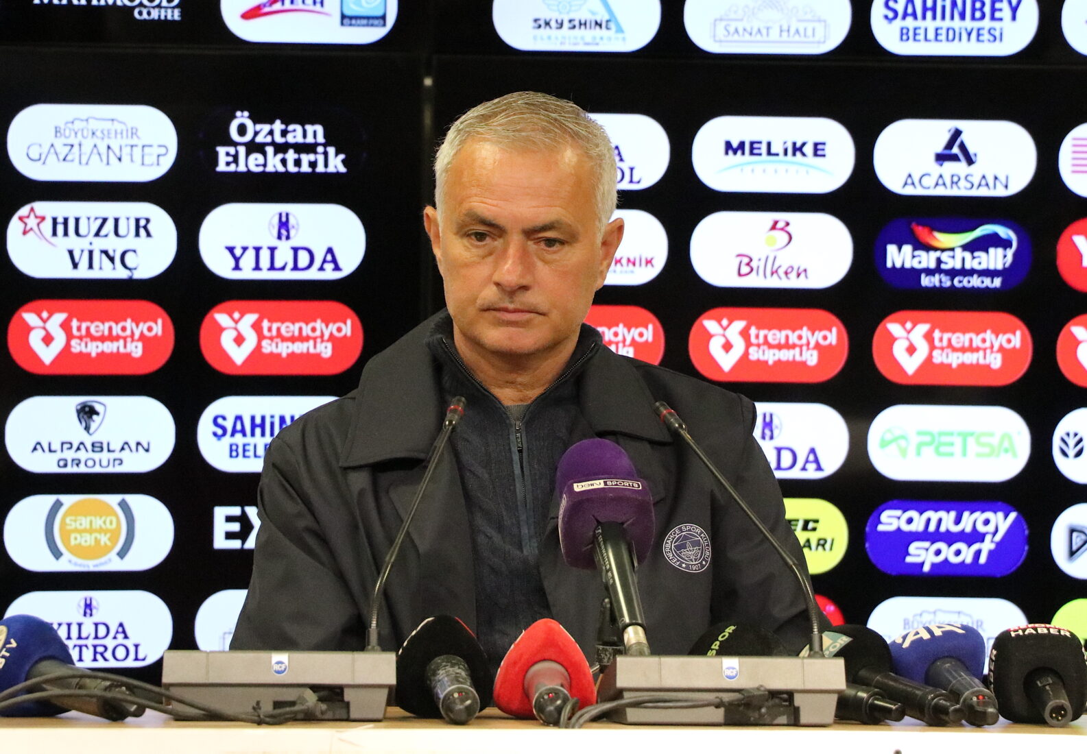 Jose Mourinho, coach of Fenerbahce, speaks to the media after the Turkish Super Lig Week 33 match between Gaziantep FK and Fenerbahce at Gaziantep Buyuksehir Stadium in Gaziantep, Türkiye on April 26, 2025. (AA Photo)