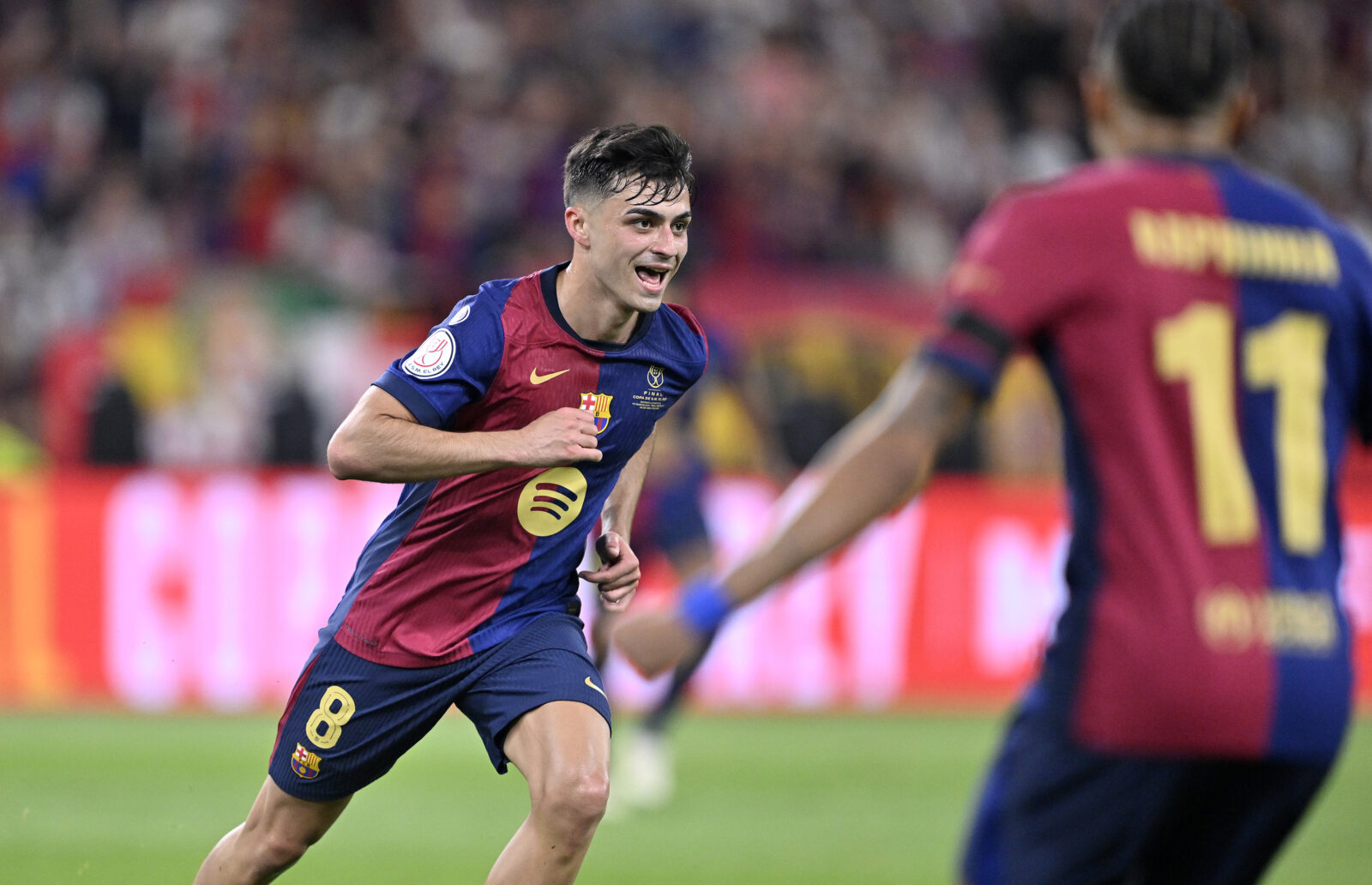 Pedri (8) of Barcelona celebrates after a goal during the Copa del Rey 2025 last match between Barcelona and Real Madrid at Estadio de La Cartuja in Seville, Spain on April 26, 2025. (AA Photo)
