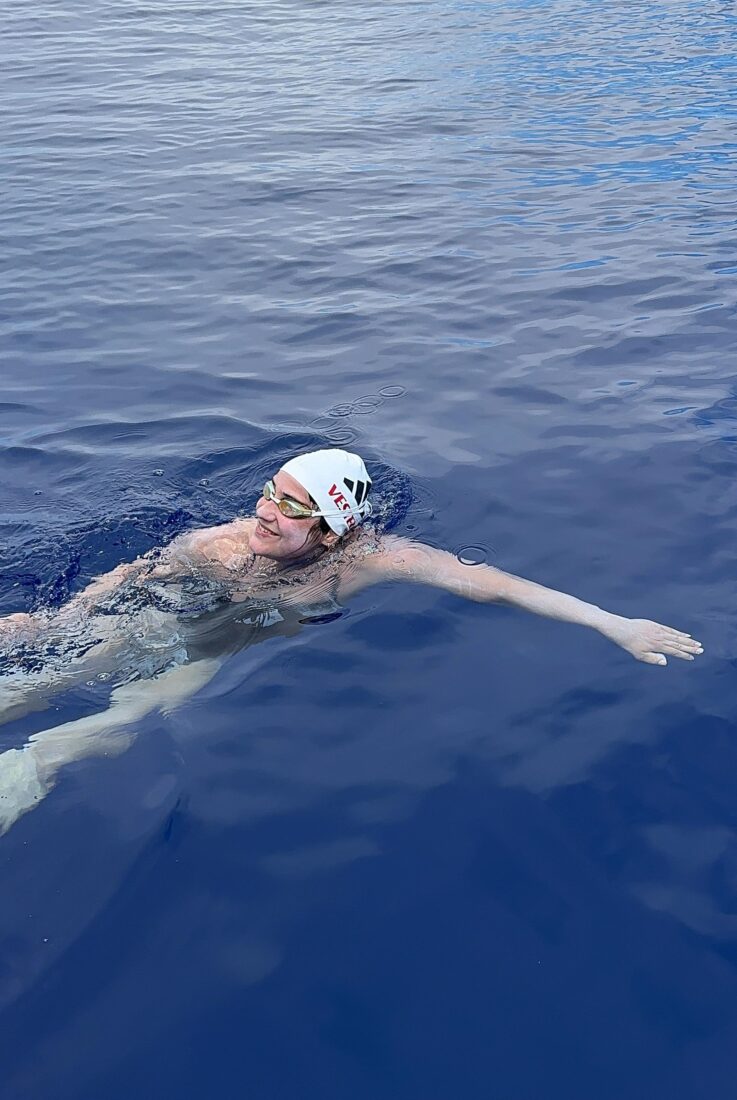 Open water swimmer Aysu Turkoglu is swimming across the Kaiwi Channel, the fifth leg of the 