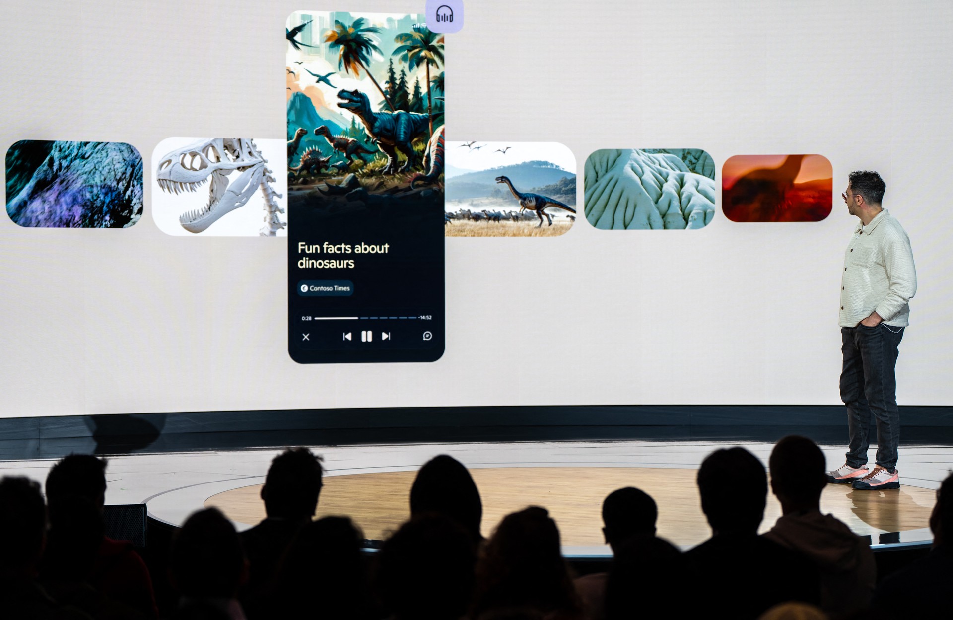 REDMOND, WASHINGTON - APRIL 4: Microsoft AI CEO Mustafa Suleyman demonstrates a Copilot personal podcast during an event highlighting the company's AI tool on April 4, 2025 in Redmond, Washington. The company also celebrated its 50th Anniversary.   Stephen Brashear/Getty Images/AFP (Photo by STEPHEN BRASHEAR / GETTY IMAGES NORTH AMERICA / Getty Images via AFP)