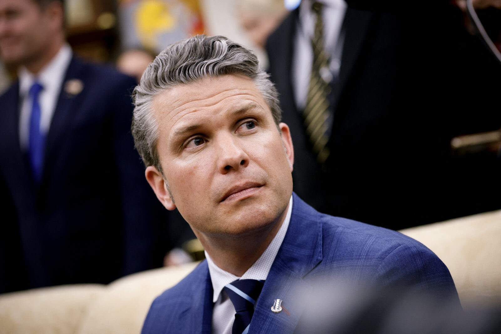 US Defense Secretary Pete Hegseth attends a meeting between US President Donald Trump and Israeli Prime Minister Benjamin Netanyahu in the Oval Office of the White House in Washington, DC, US on April 7, 2025. (AFP Photo)