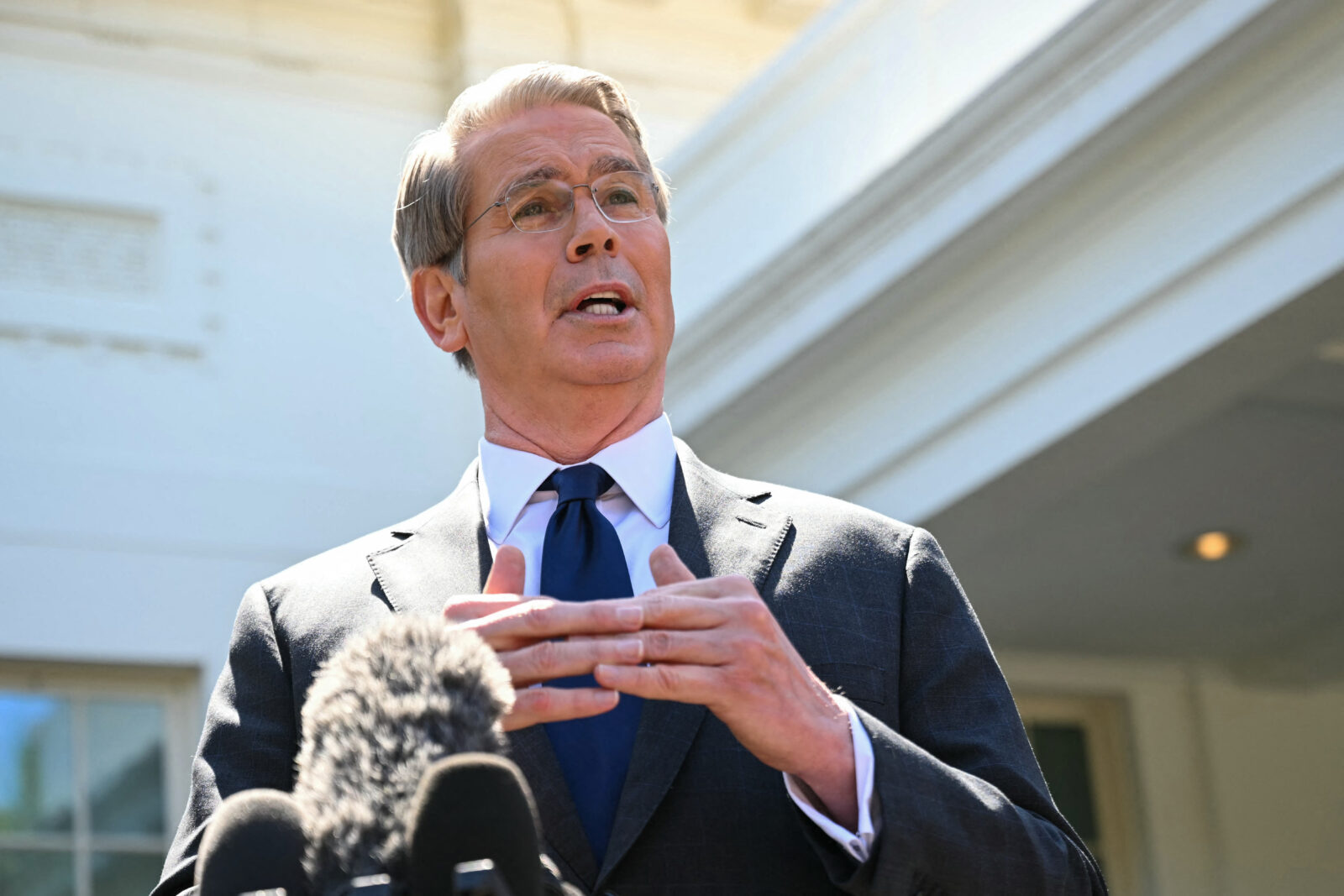 U.S. Treasury Secretary Scott Bessent speaks to the press outside the West Wing of the White House in Washington, D.C., April 9, 2025. (AFP Photo)