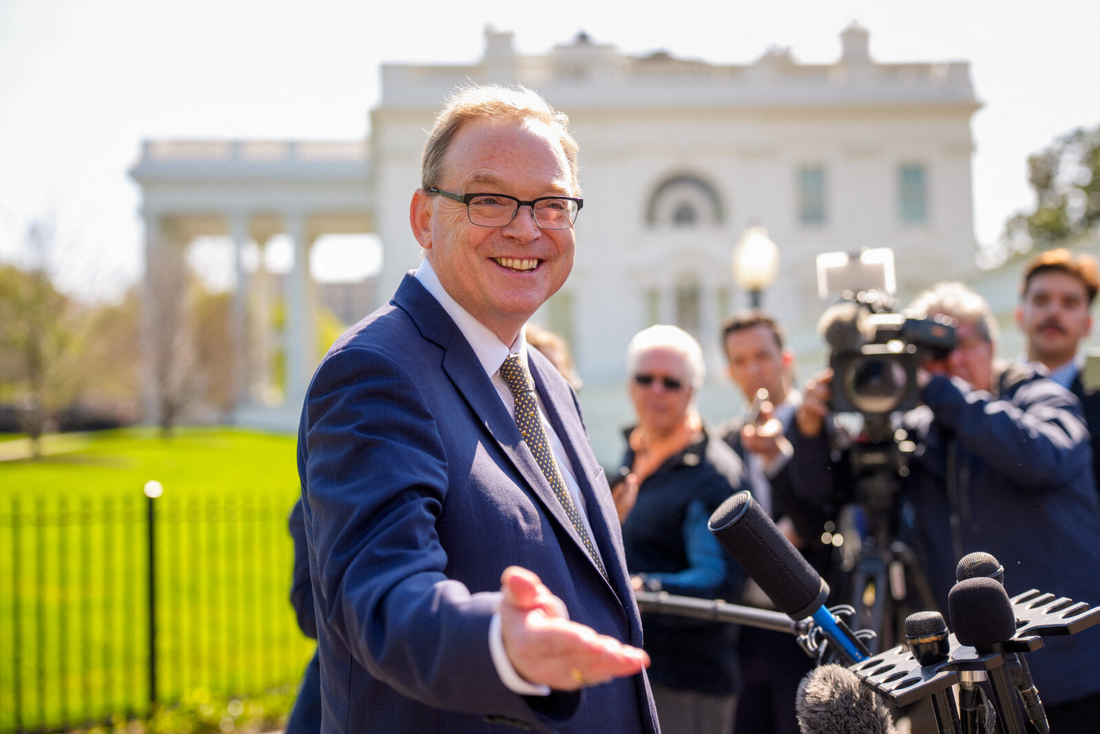 White House National Economic Council Director Kevin Hassett speaks outside the White House West Wing in Washington, U.S. on April 18, 2025. (AFP Photo)