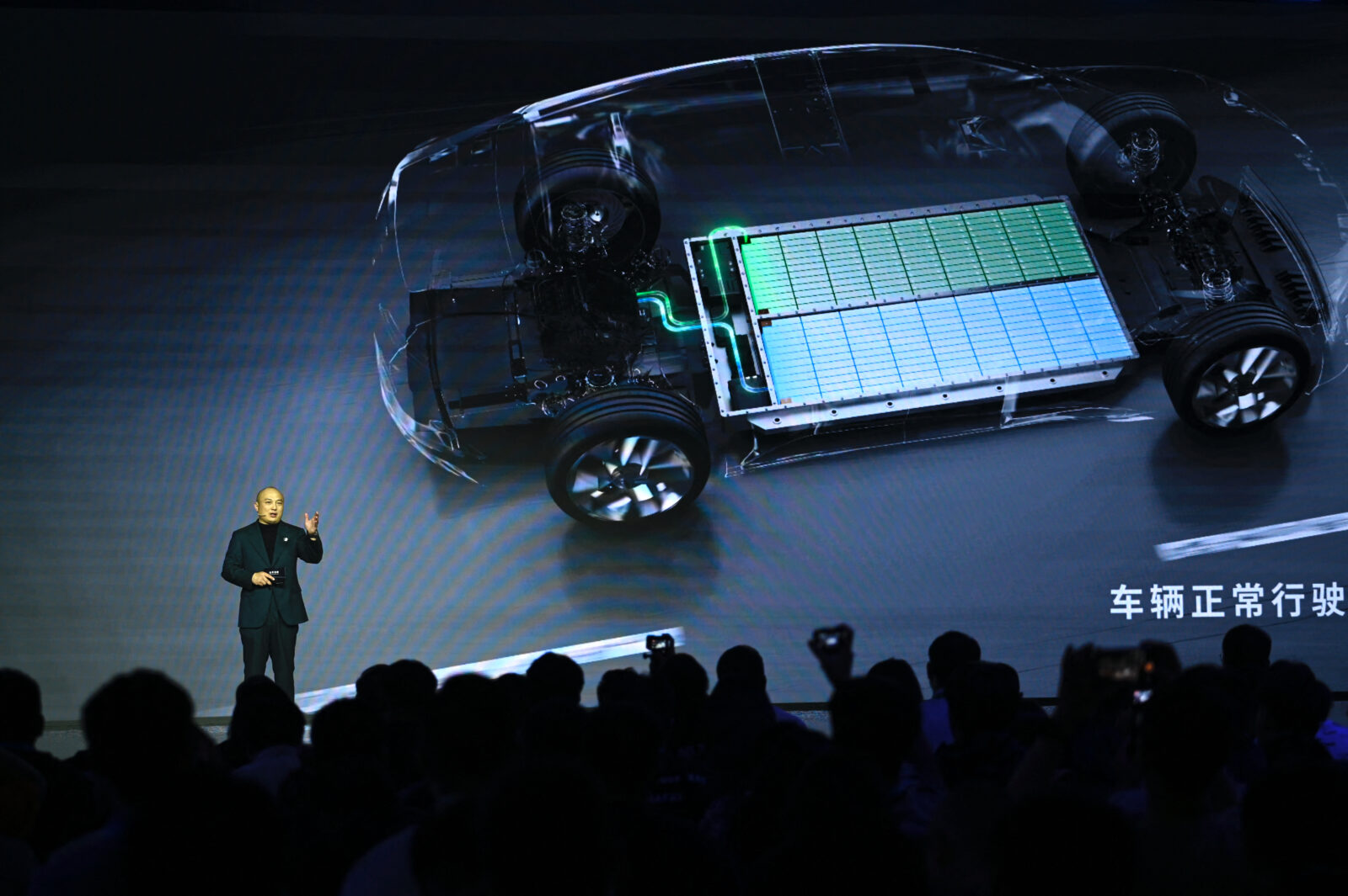 Chinese battery manufacturer CATL's domestic car business chief technology officer (CTO) Gao Huang speaks at CATL Tech Day ahead of the Shanghai Auto Show in Shanghai on April 21, 2025. (AFP Photo)