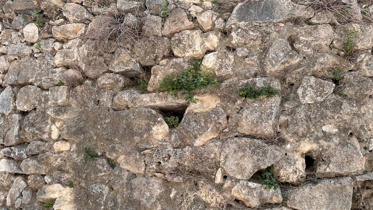 Tourists visiting the ancient Roman aqueduct in Iznik, Bursa, Türkiye, discovered an Ottoman-era tombstone, April 6, 2025. (IHA Photo)