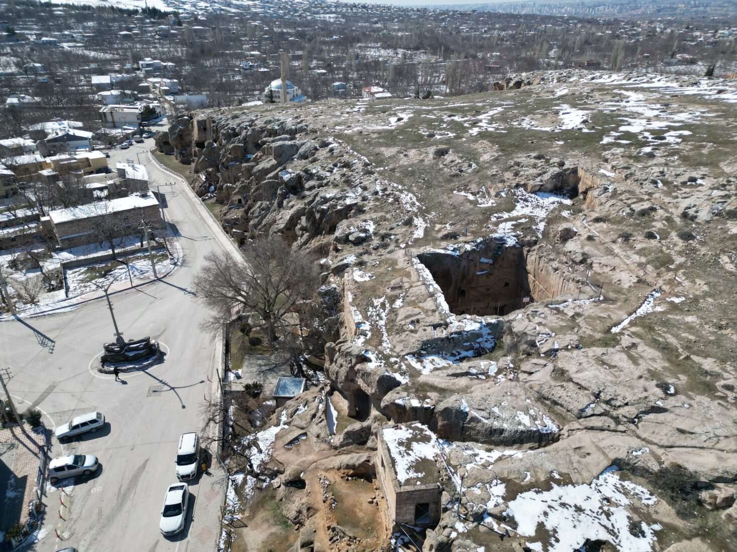 An aerial view of the Gumusler Monastery, one of the best-preserved monasteries in Cappadocia, Nigde, Türkiye, April 19, 2025. (IHA Photo)
