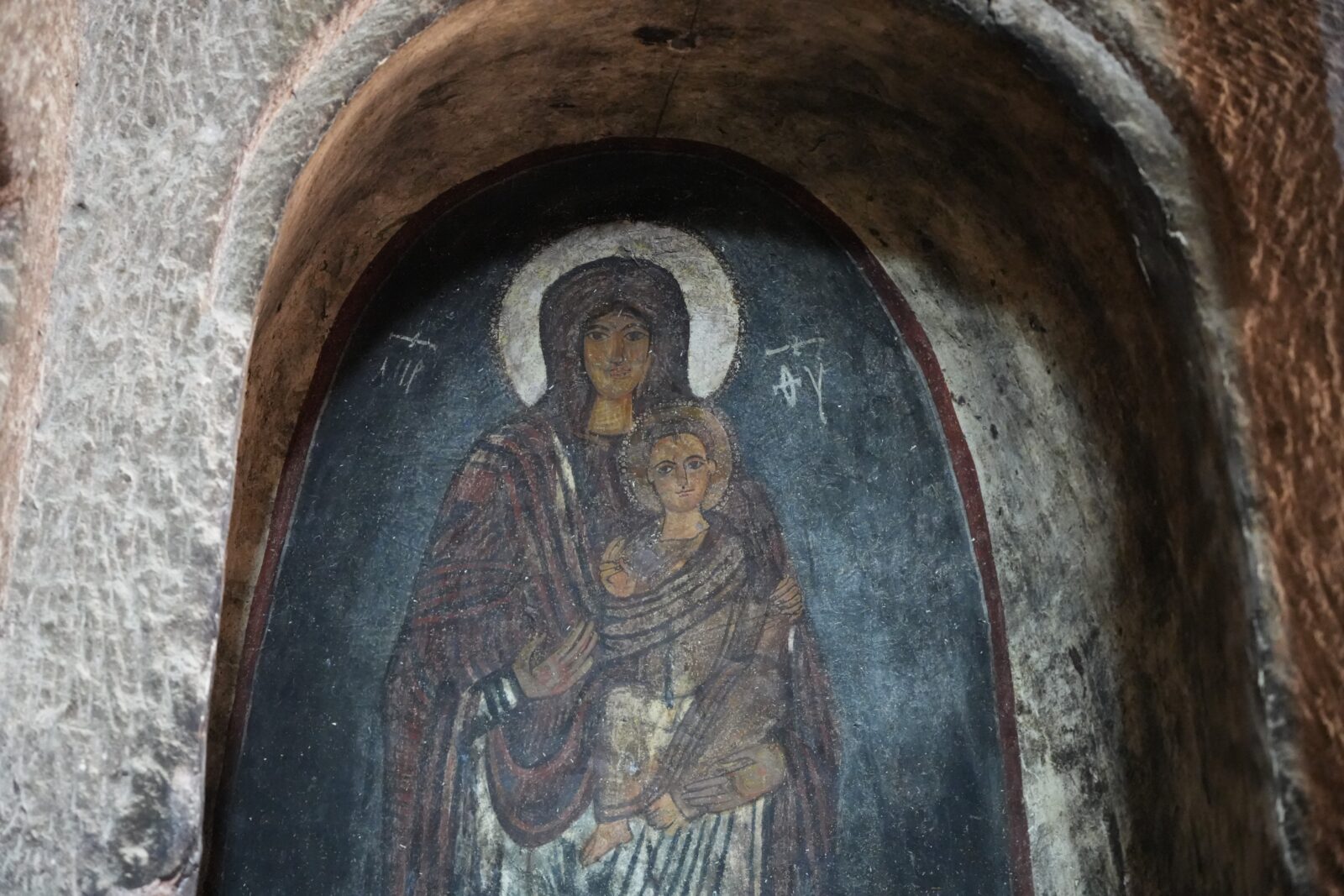 Frescoes of Gumusler Monastery, one of the best-preserved monasteries in Cappadocia, Nigde, Türkiye, April 19, 2025. (IHA Photo)
