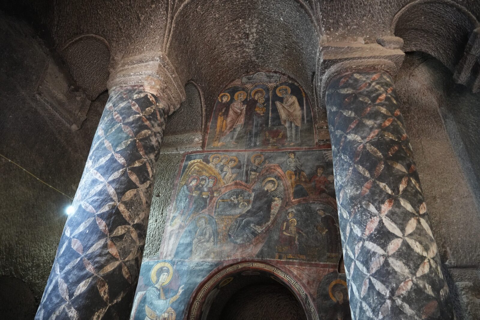 Frescoes of Gumusler Monastery, one of the best-preserved monasteries in Cappadocia, Nigde, Türkiye, April 19, 2025. (IHA Photo)