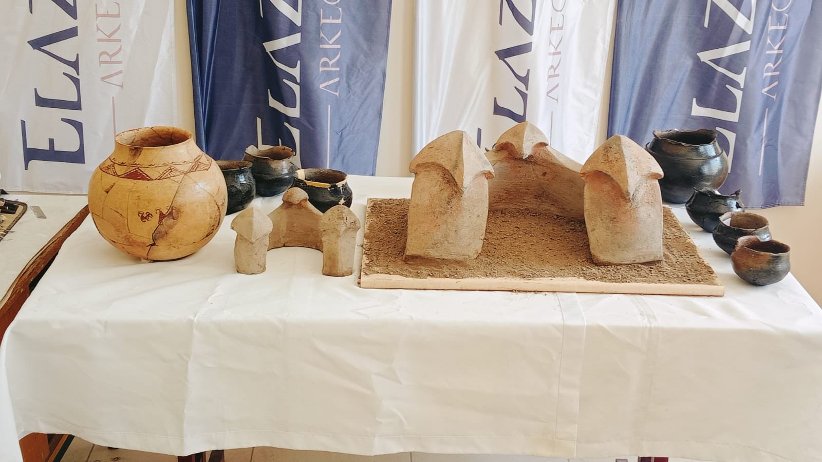 The restoration of two sacred hearths and terracotta vessels unearthed during excavations at Elazig Tadim Castle and mound has been completed, April 21, 2025. (IHA Photo)