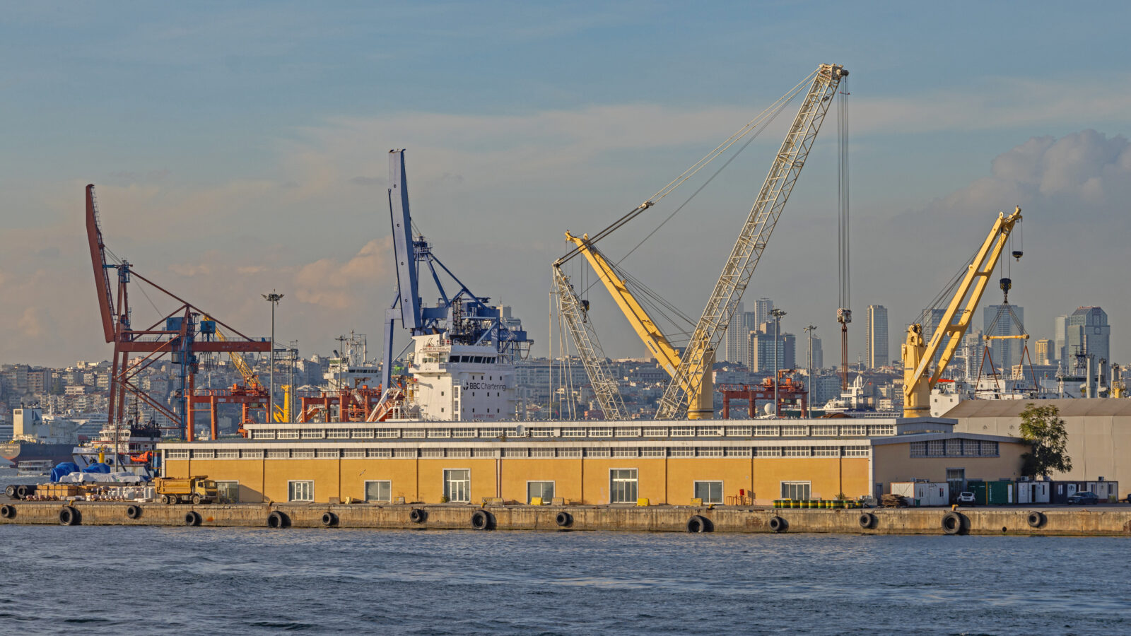 Many loading cranes and long warehouse storage building at Haydarpasa Port Uskudar in Istanbul, Türkiye, Oct. 19, 2023, accessed on April 5, 2025. (Adobe Stock Photo)