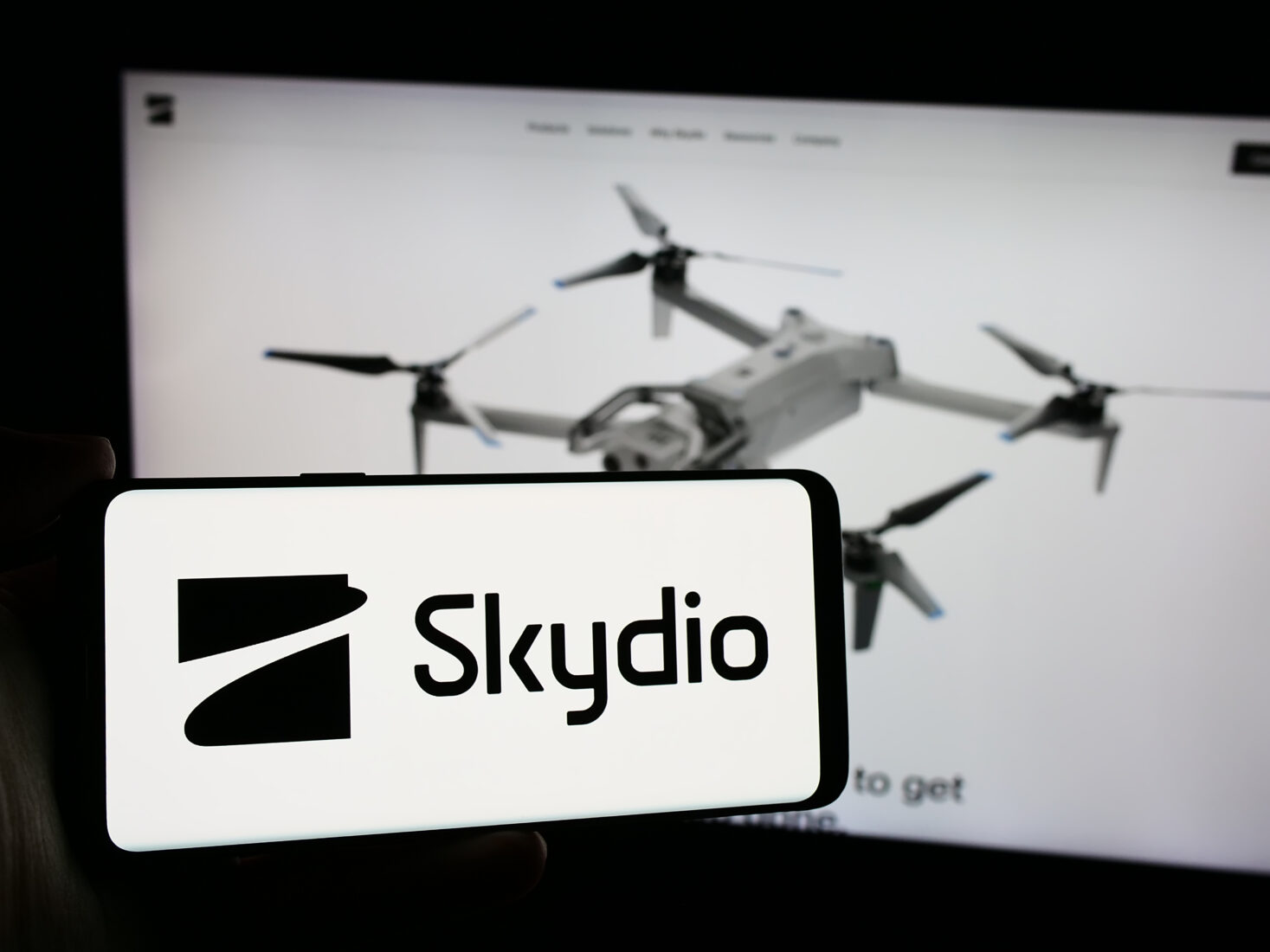 Photo illustration shows a smartphone displaying the logo of U.S. drone manufacturer Skydio, taken in Stuttgart, Germany, on April 13, 2024. (Adobe Stock Photo)