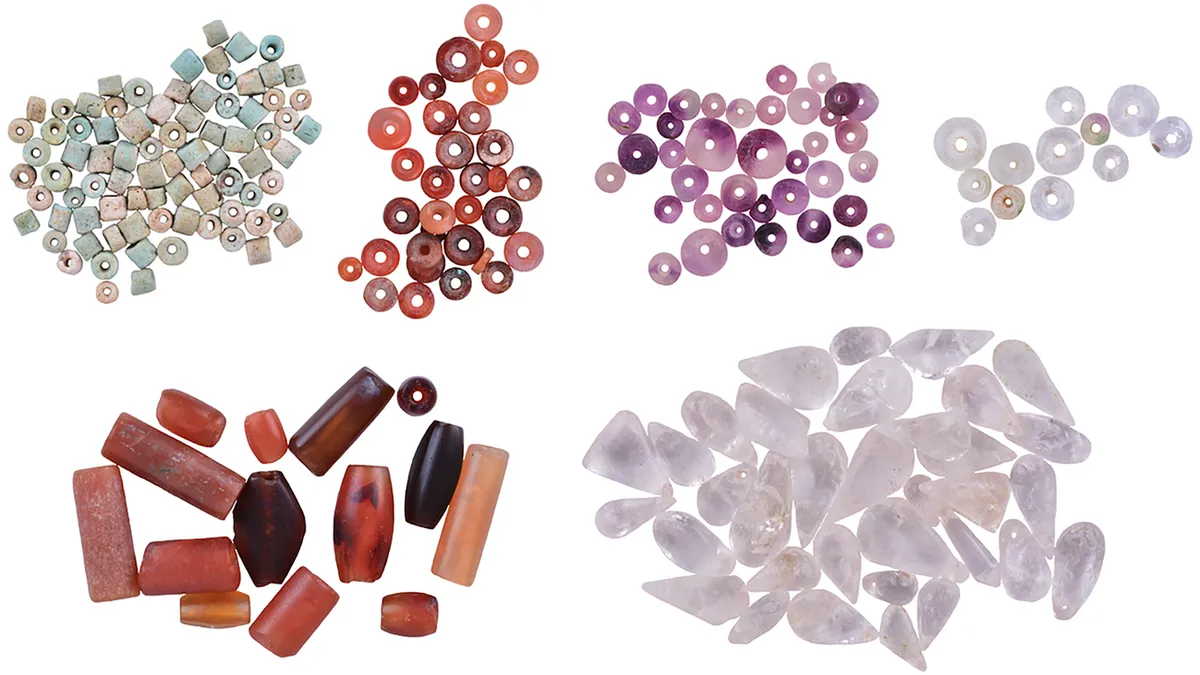 Assemblages of beads discovered inside one of the graves at Basur Hoyuk, Siirt, Türkiye. (Photo via Basur Hoyuk Research Project; Cambridge Archaeological Journal)