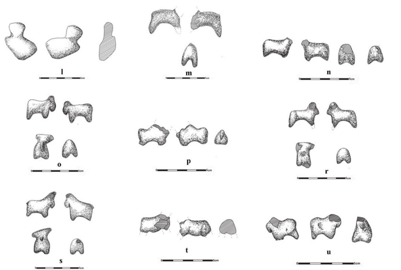Unidentified animal figurines. (l: Güzelova Hoyuk, m-u: Sos Hoyuk) (Drawing by Buket Besikci Akdogan)
