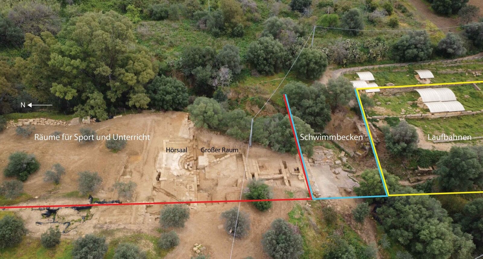 Aerial view of the gymnasium uncovered during excavations in Agrigento, Sicily, Italy. (Photo via Freie Universität Berlin, Institute of Classical Archaeology)